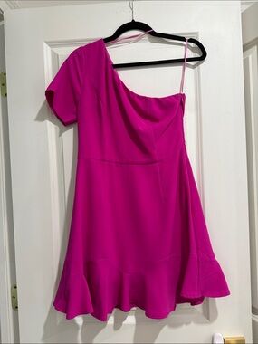 TCEC One-Shoulder Fuchsia Ruffle Hem Dress